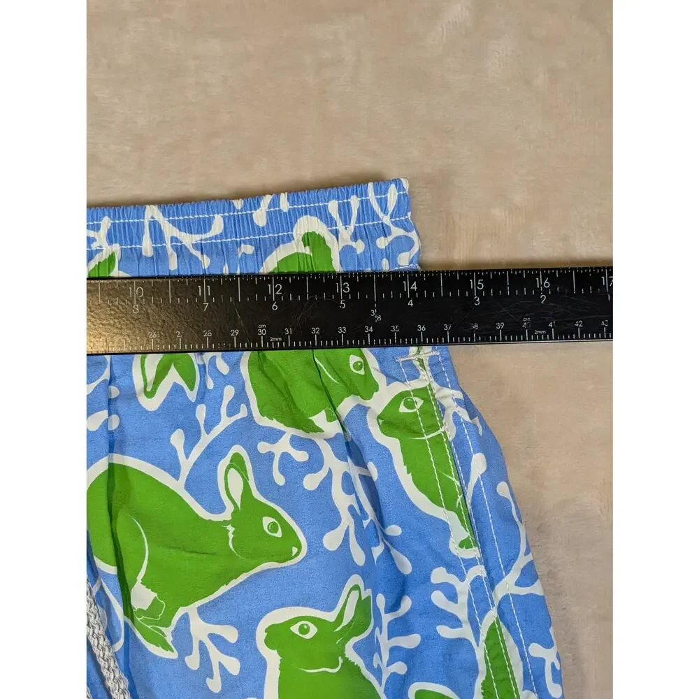 Vilebrequin Men's Moorea Swim Trunks Lagon Blue Green Bunny Rabbit Print Large